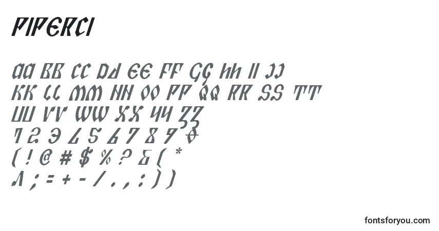 A fonte Piperci – alfabeto, números, caracteres especiais