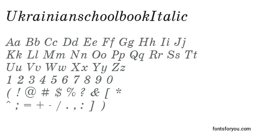 A fonte UkrainianschoolbookItalic – alfabeto, números, caracteres especiais