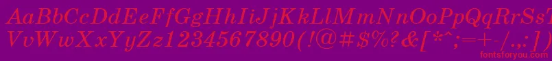 フォントUkrainianschoolbookItalic – 紫の背景に赤い文字