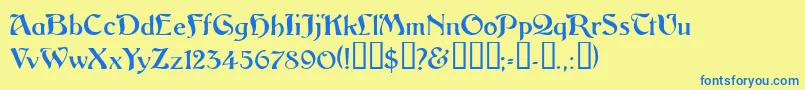 フォントVitoriossk – 青い文字が黄色の背景にあります。