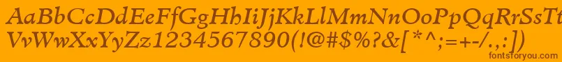 Fonte MinisterLtBookItalic – fontes marrons em um fundo laranja