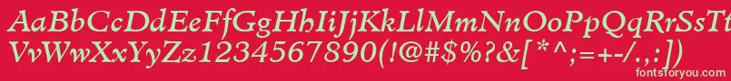 フォントMinisterLtBookItalic – 赤い背景に緑の文字