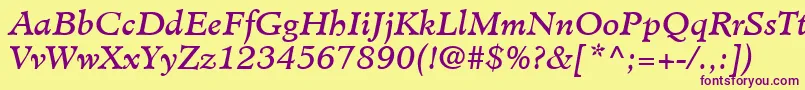 MinisterLtBookItalic Font – Purple Fonts on Yellow Background