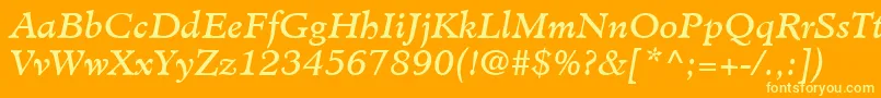 MinisterLtBookItalic-Schriftart – Gelbe Schriften auf orangefarbenem Hintergrund