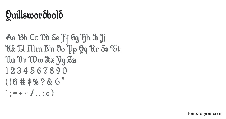 A fonte Quillswordbold – alfabeto, números, caracteres especiais