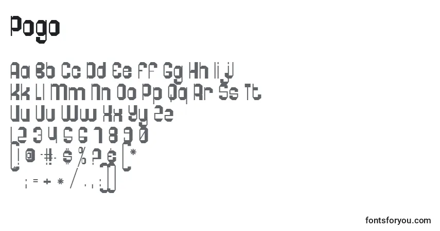 Schriftart Pogo – Alphabet, Zahlen, spezielle Symbole