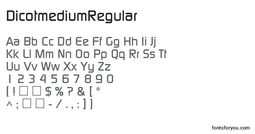 Czcionka DicotmediumRegular – alfabet, cyfry, specjalne znaki