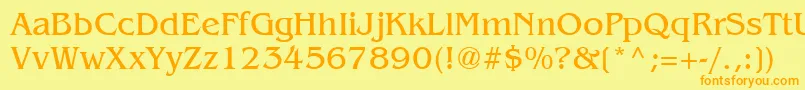 フォントBenguiatCyrillic – オレンジの文字が黄色の背景にあります。