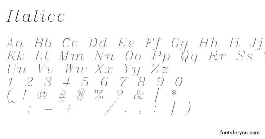 Schriftart Italicc – Alphabet, Zahlen, spezielle Symbole