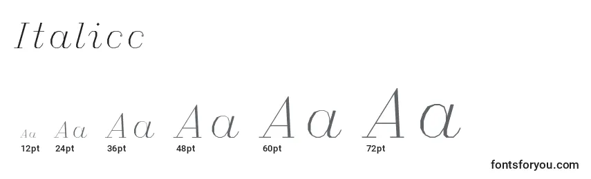 Размеры шрифта Italicc