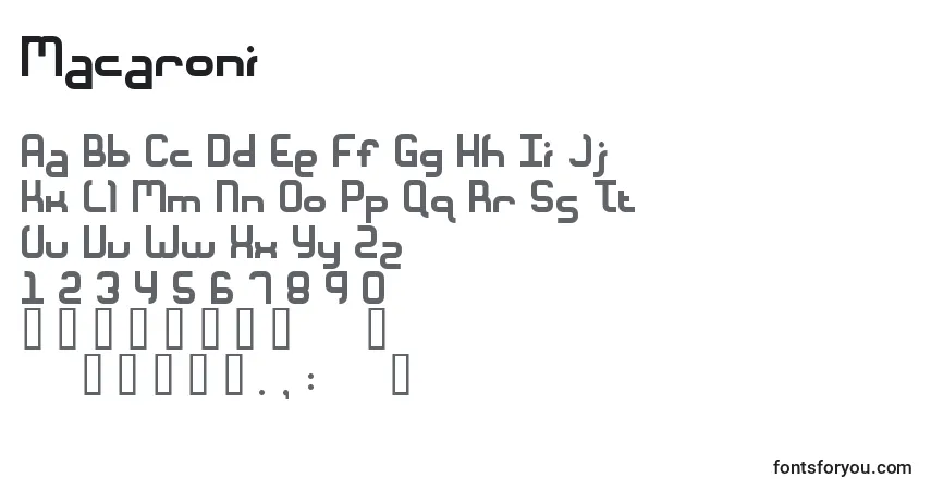 Schriftart Macaroni – Alphabet, Zahlen, spezielle Symbole