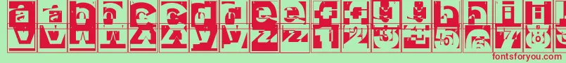 Brokencapsjumperb Font – Red Fonts on Green Background