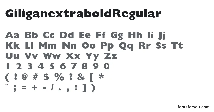 A fonte GiliganextraboldRegular – alfabeto, números, caracteres especiais