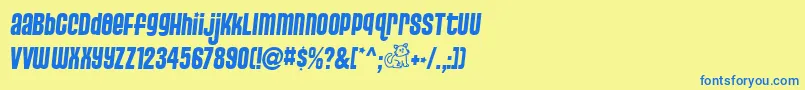 フォントPusssa – 青い文字が黄色の背景にあります。