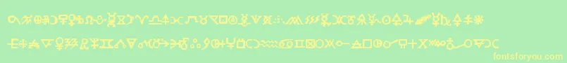 Fonte Hermeticspellbook – fontes amarelas em um fundo verde