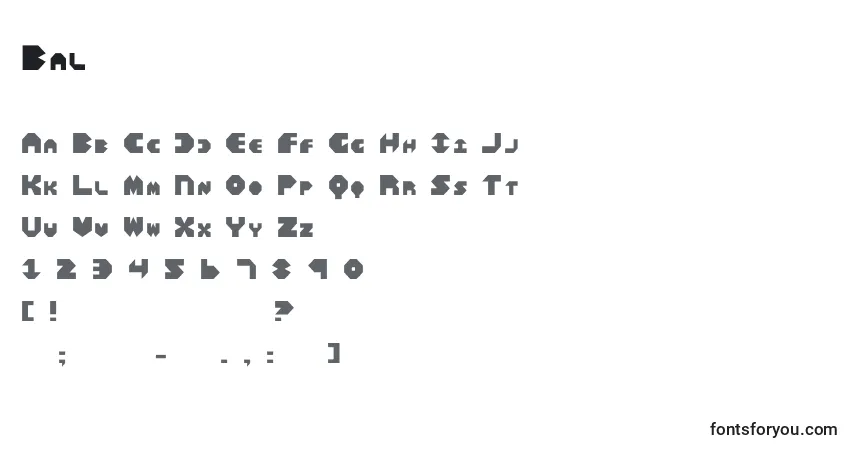 A fonte Bal – alfabeto, números, caracteres especiais