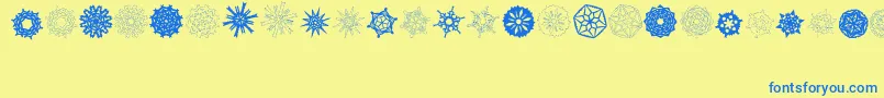 フォントPaperSnowflakes – 青い文字が黄色の背景にあります。