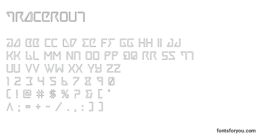 Czcionka Tracerout – alfabet, cyfry, specjalne znaki