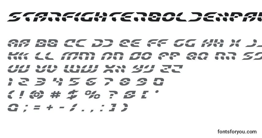 A fonte Starfighterboldexpandital – alfabeto, números, caracteres especiais
