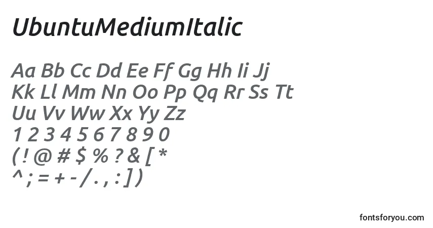 A fonte UbuntuMediumItalic – alfabeto, números, caracteres especiais