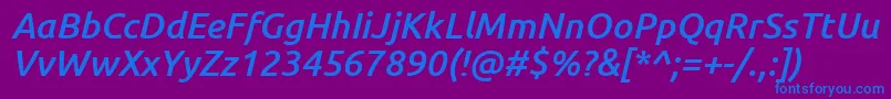 UbuntuMediumItalic-Schriftart – Blaue Schriften auf violettem Hintergrund