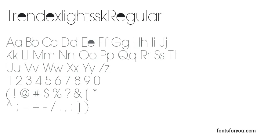 A fonte TrendexlightsskRegular – alfabeto, números, caracteres especiais