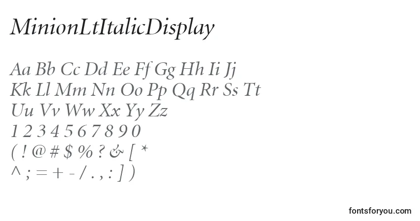 MinionLtItalicDisplay-fontti – aakkoset, numerot, erikoismerkit