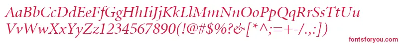 MinionLtItalicDisplay-fontti – punaiset fontit valkoisella taustalla