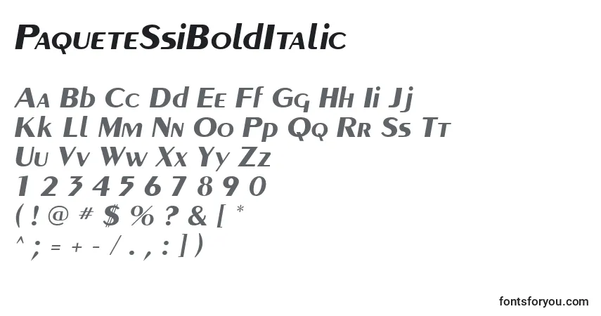 Шрифт PaqueteSsiBoldItalic – алфавит, цифры, специальные символы