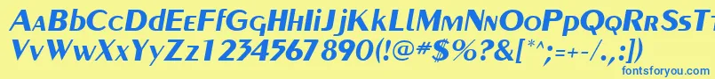 フォントPaqueteSsiBoldItalic – 青い文字が黄色の背景にあります。