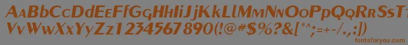 フォントPaqueteSsiBoldItalic – 茶色の文字が灰色の背景にあります。