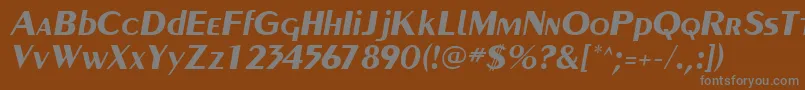 PaqueteSsiBoldItalic-fontti – harmaat kirjasimet ruskealla taustalla