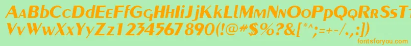 フォントPaqueteSsiBoldItalic – オレンジの文字が緑の背景にあります。