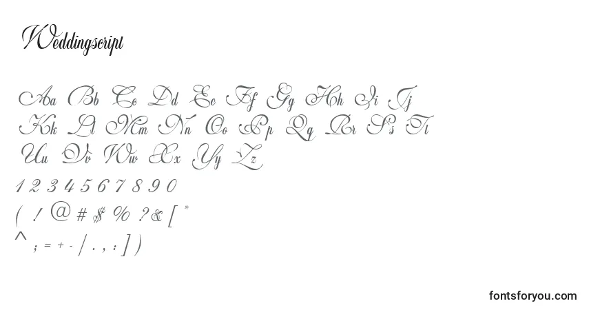 Czcionka Weddingscript – alfabet, cyfry, specjalne znaki