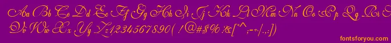 Fonte Weddingscript – fontes laranjas em um fundo violeta
