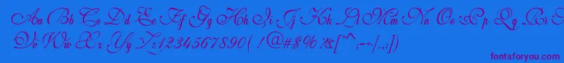 Weitere Informationen zur Weddingscript-Schriftart Weddingscript-Schriftart – Violette Schriften auf blauem Hintergrund