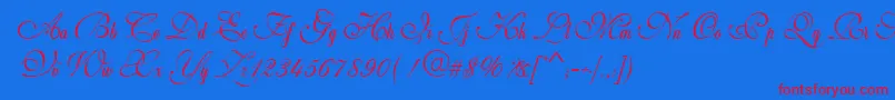 Weddingscript-Schriftart – Rote Schriften auf blauem Hintergrund