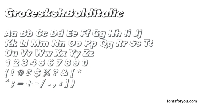 Schriftart GroteskshBolditalic – Alphabet, Zahlen, spezielle Symbole
