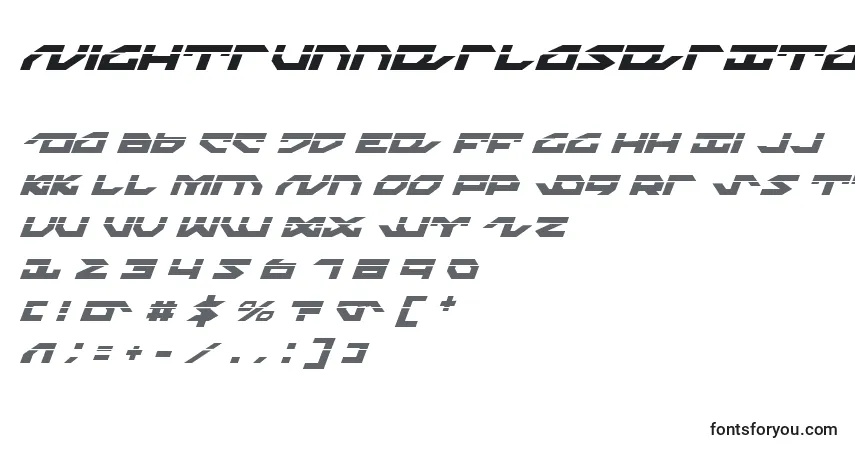 A fonte NightrunnerLaserItalic – alfabeto, números, caracteres especiais