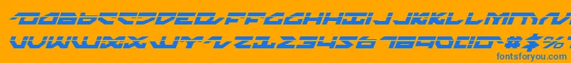 Weitere Informationen zur NightrunnerLaserItalic-Schriftart NightrunnerLaserItalic-Schriftart – Blaue Schriften auf orangefarbenem Hintergrund