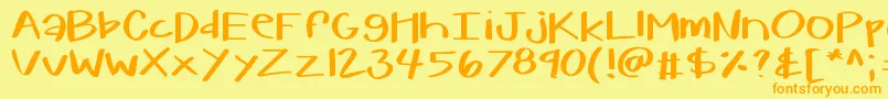 フォントKbwarmherup – オレンジの文字が黄色の背景にあります。