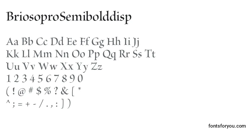 Czcionka BriosoproSemibolddisp – alfabet, cyfry, specjalne znaki