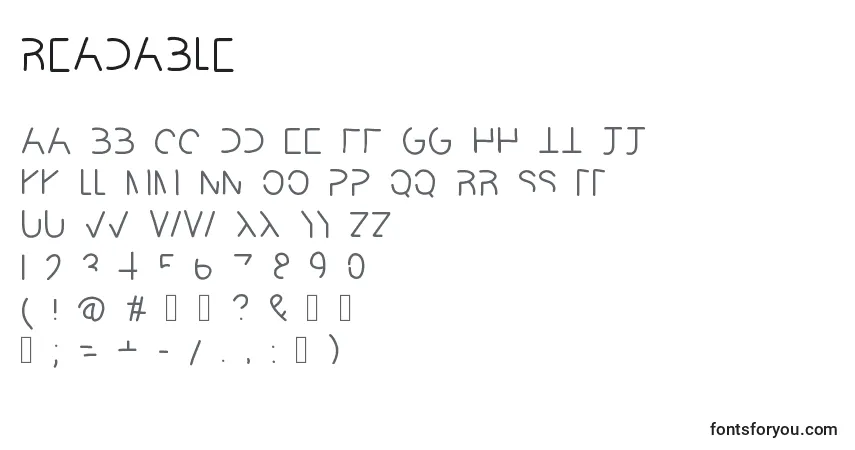Czcionka Readable – alfabet, cyfry, specjalne znaki
