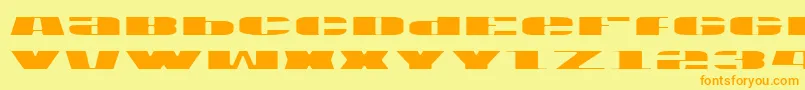 フォントUsav2l – オレンジの文字が黄色の背景にあります。