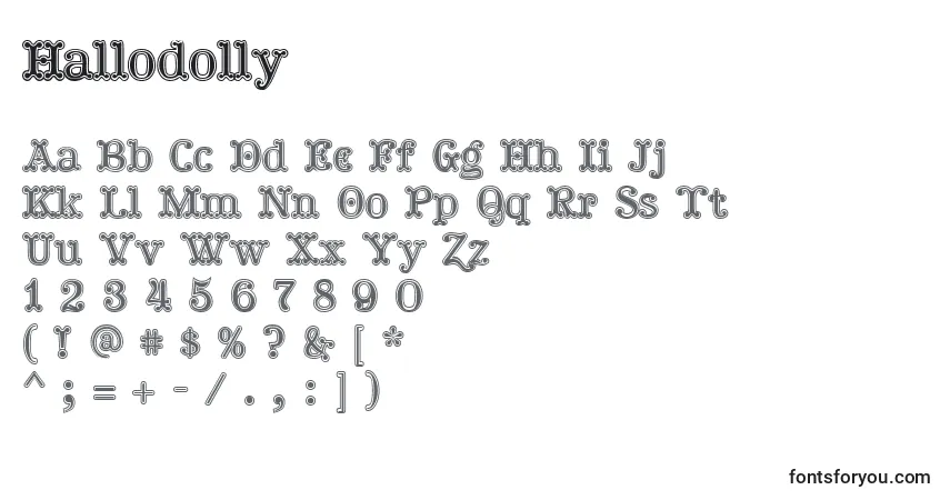 Czcionka Hallodolly – alfabet, cyfry, specjalne znaki
