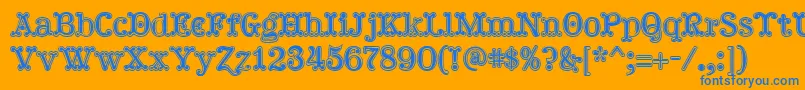 Hallodolly-Schriftart – Blaue Schriften auf orangefarbenem Hintergrund