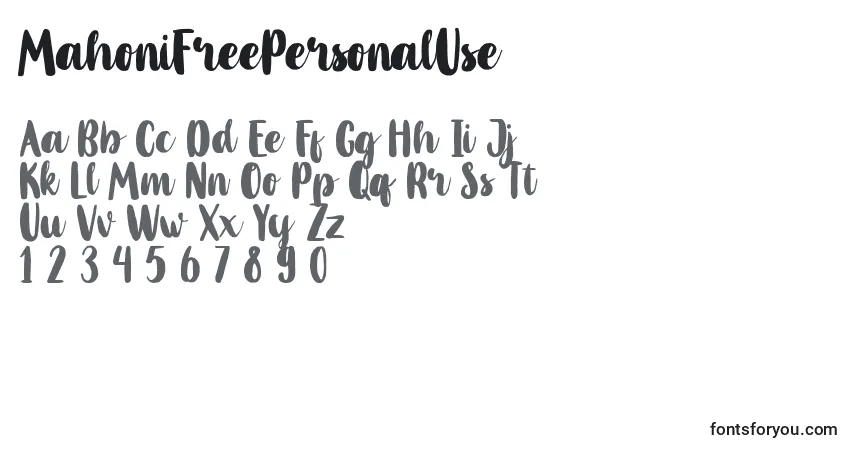 Schriftart MahoniFreePersonalUse – Alphabet, Zahlen, spezielle Symbole