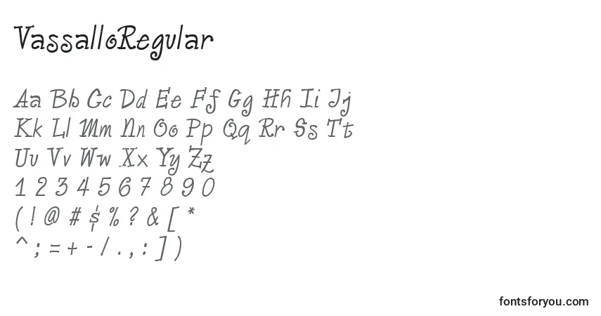 Czcionka VassalloRegular – alfabet, cyfry, specjalne znaki