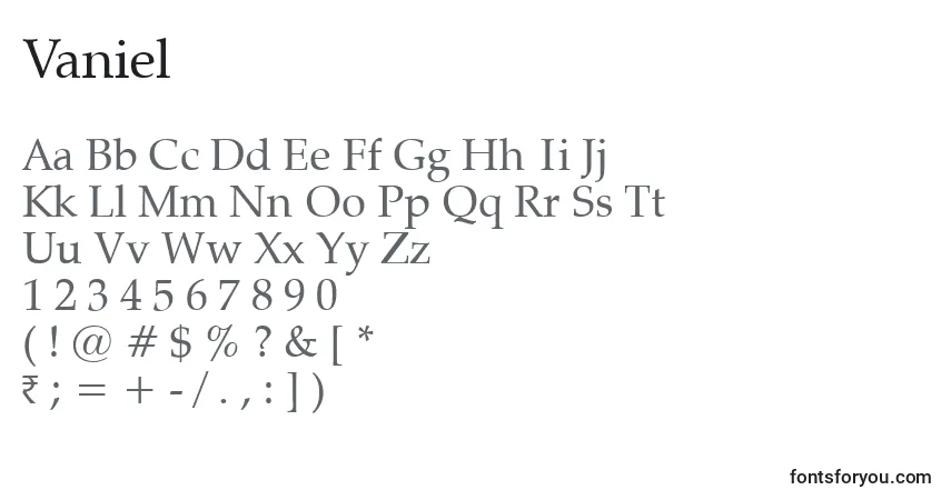 characters of vaniel font, letter of vaniel font, alphabet of  vaniel font