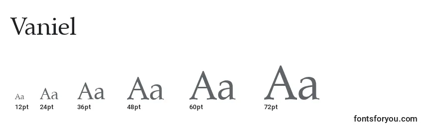 sizes of vaniel font, vaniel sizes